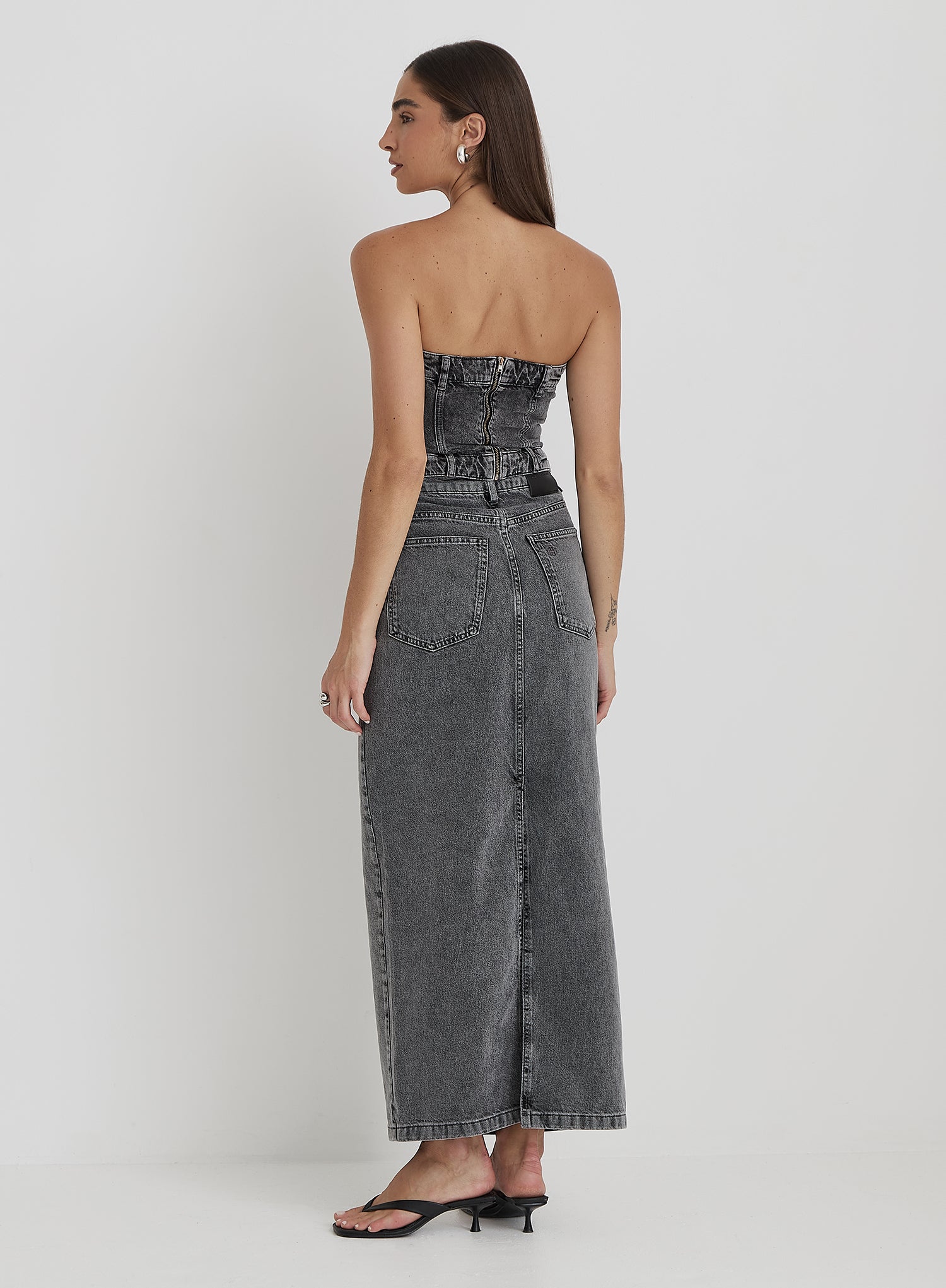 Washed Grey Denim Midaxi Skirt